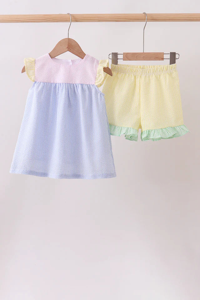Colorblock Ruffle Short Set