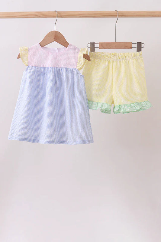Colorblock Ruffle Short Set