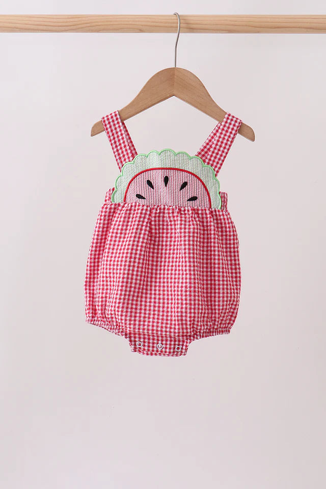 Red Watermelon Ruffle Gingham Bubble