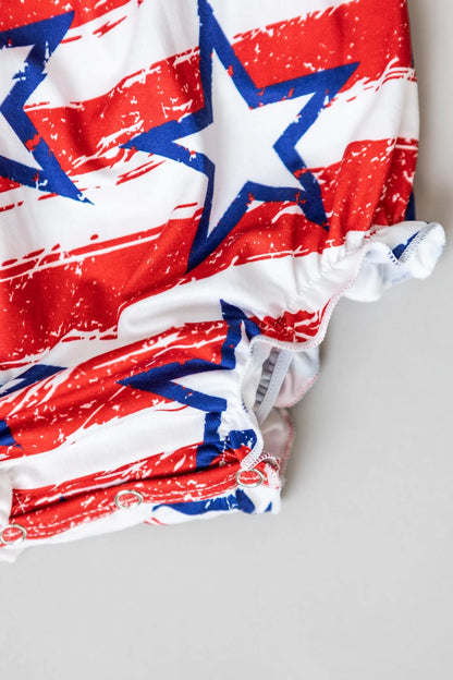 M&R Stars & Stripes Ruffle Cross Back Romper