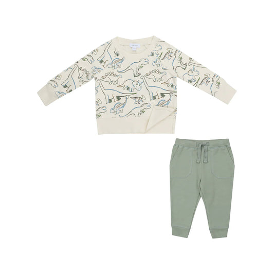 Angel Dear French Terry Artsy Dinos Raglan Sweatshirt & Jogger Set