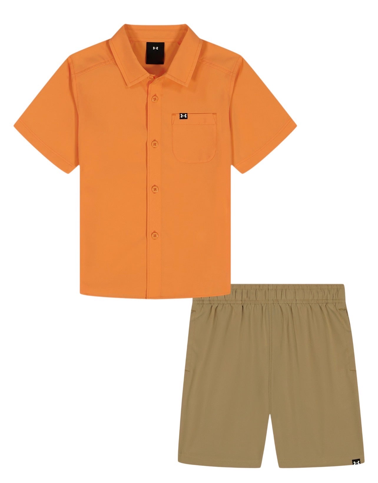 Under Armour Orange Bloc Drift Tide Button Up & Field Khaki Short Set