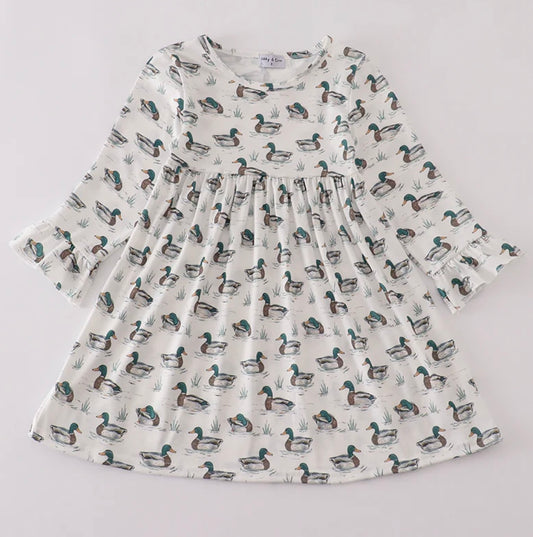 Green Duck Ruffle Dress