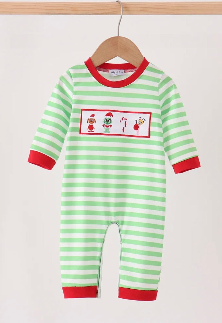 Green Guy Stripe Embroidered Romper
