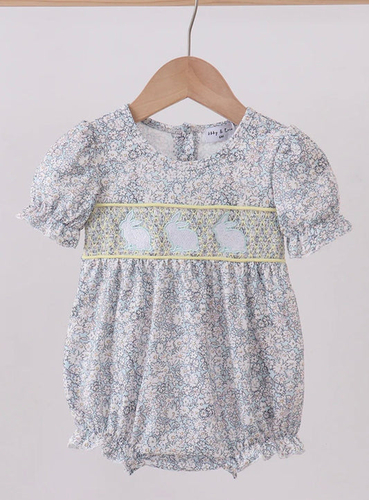 Floral Smocked Bunny Bubble