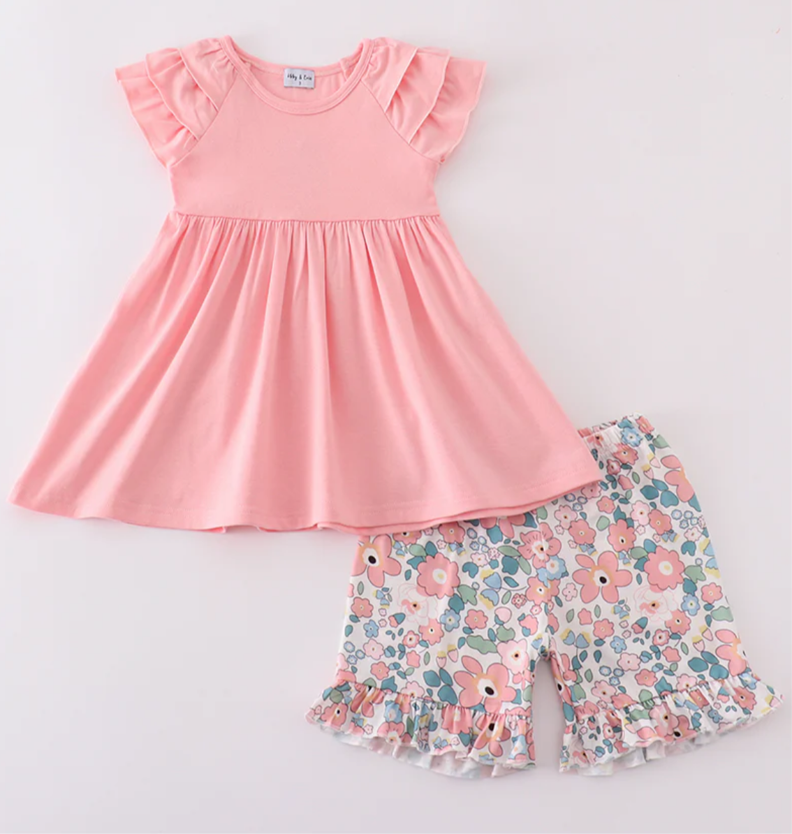 Pink Summer Floral Ruffle Short Set