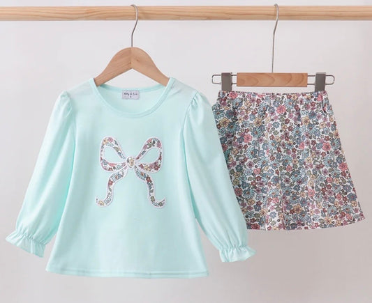 Mint Floral Bow Skort Set