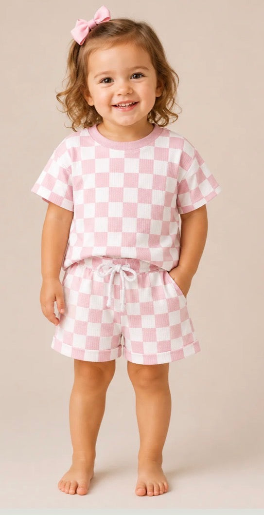 Pink Checkered Short Set