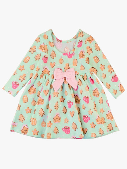 RuffleButts Gingerbread Joy LS Twirl Dress