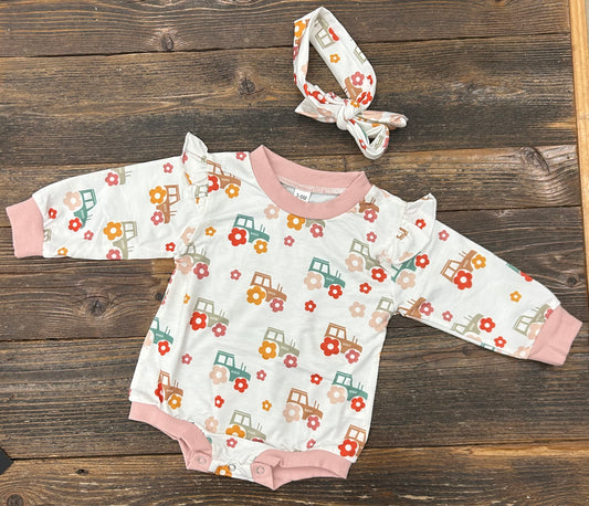 Floral Tractor Bubble + Headband