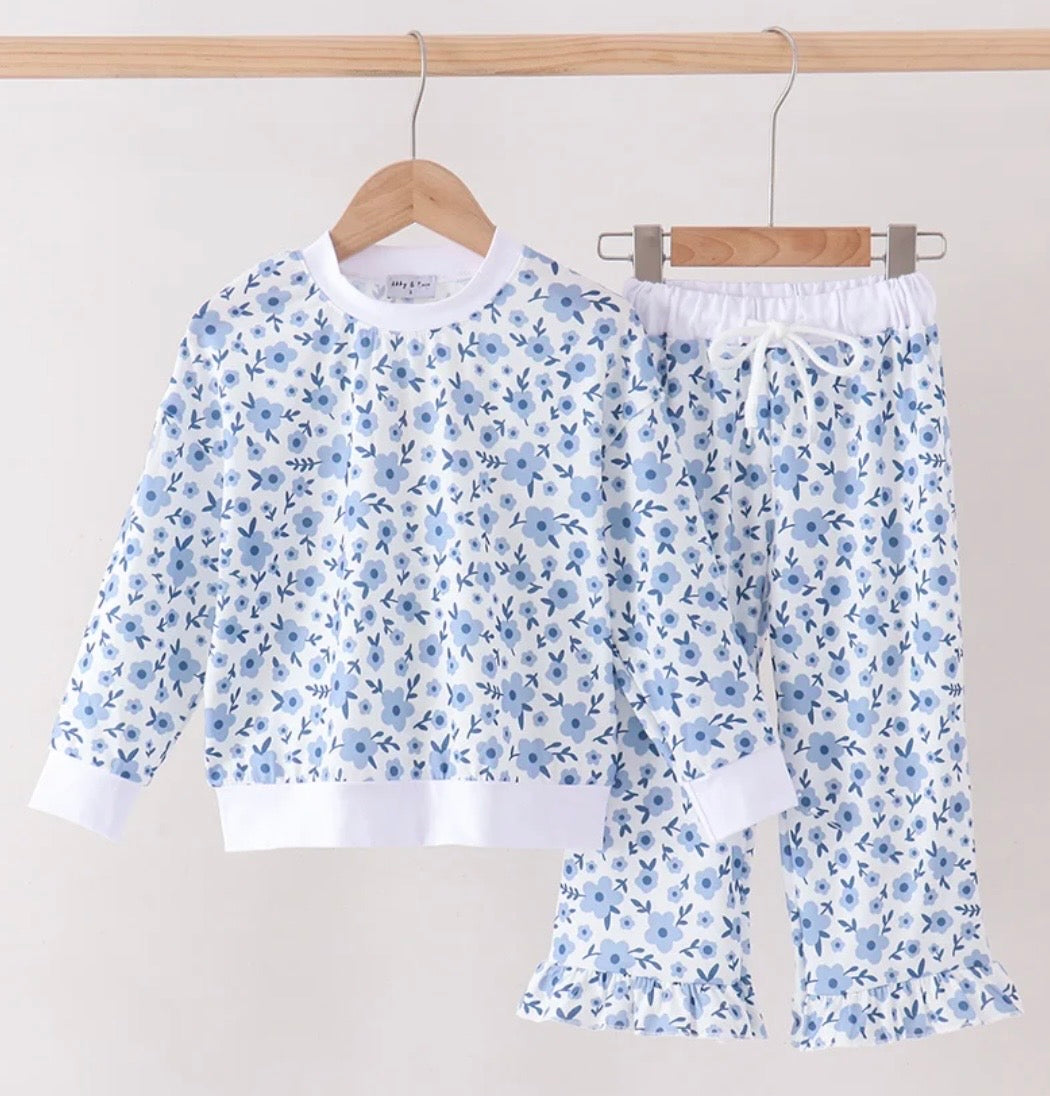 Blue Ditzy Floral Pant Set