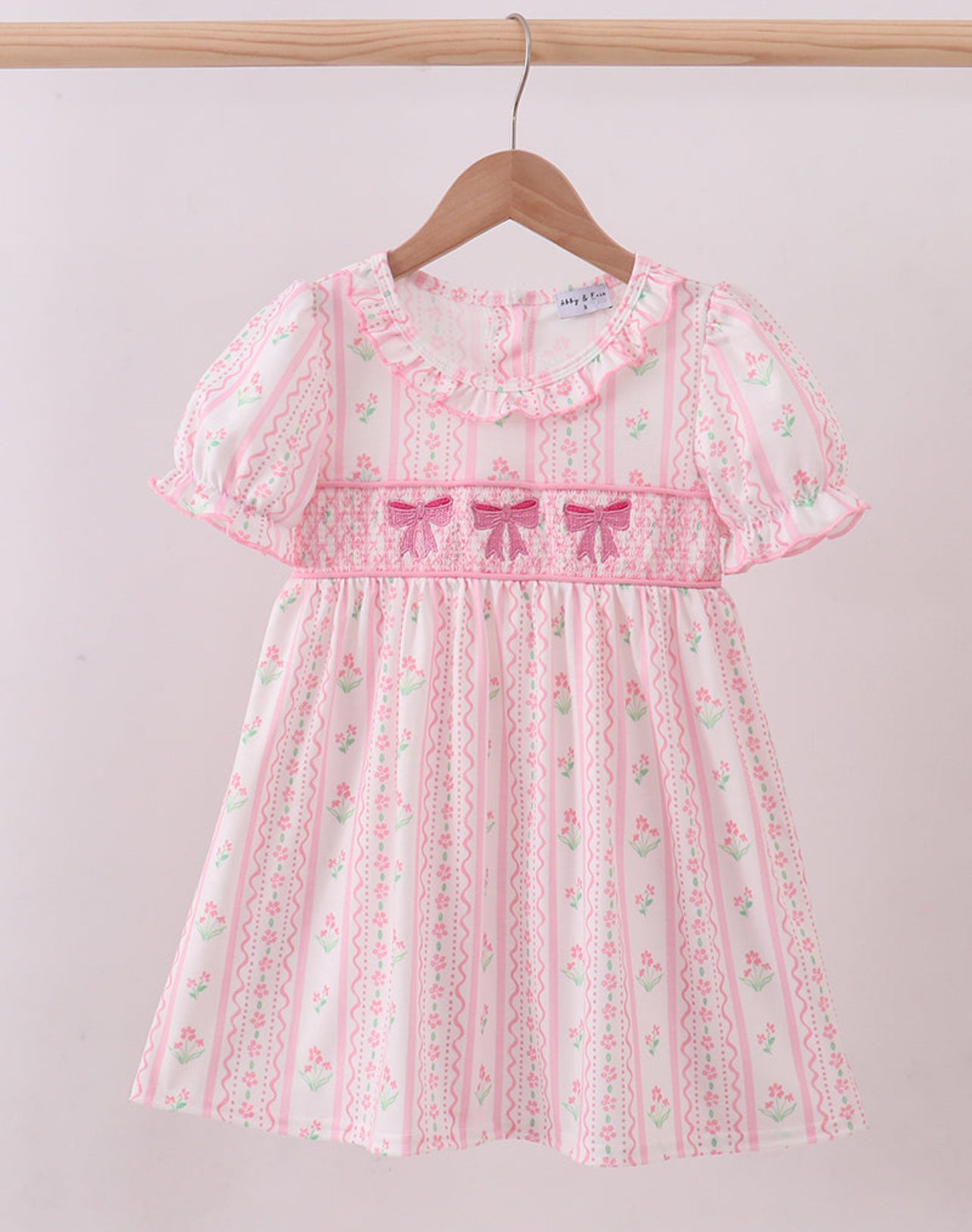Pink Floral Bow Smocked Dress