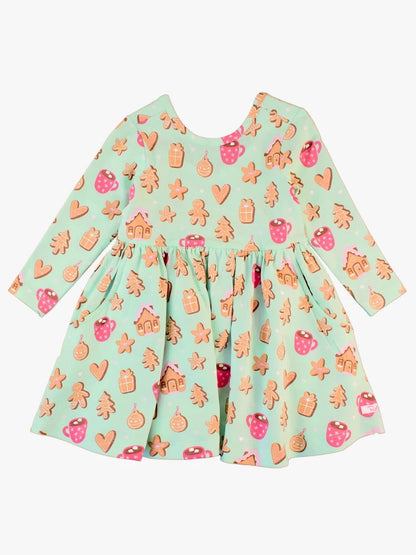 RuffleButts Gingerbread Joy LS Twirl Dress