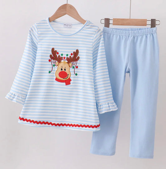 Blue Stripe Reindeer Legging Set