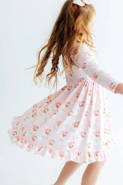 M&R Storybook Santa L/S Ruffle Twirl Dress