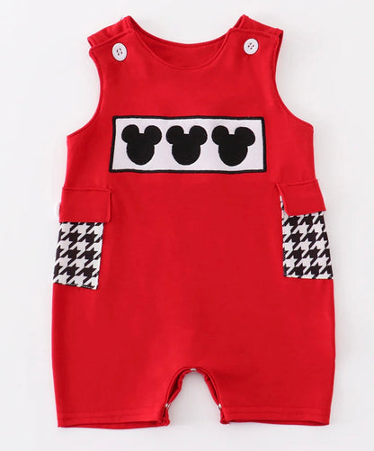 Red Embroidered Mouse Romper