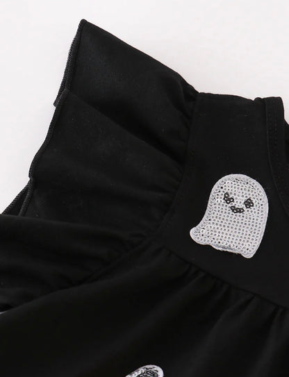 Black Ghost Sequin Ruffle Dress