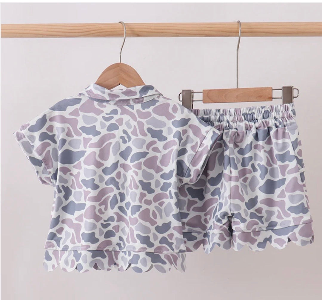 Camo Scalloped Polo Short Set