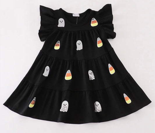 Black Ghost Sequin Ruffle Dress