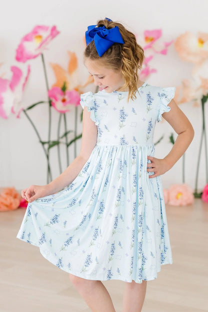 MR Texas Bluebonnets Flutter Sleeve Twirl Dress