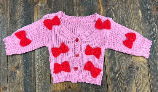 Pink & Red Bow Cardigan