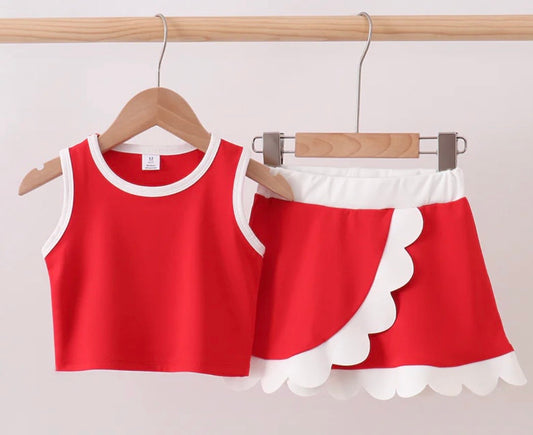 Red Scalloped Skort Set