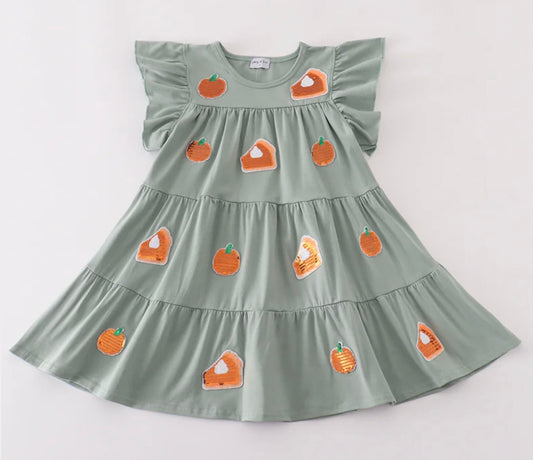 Sage Pumpkin Pie Ruffle Dress