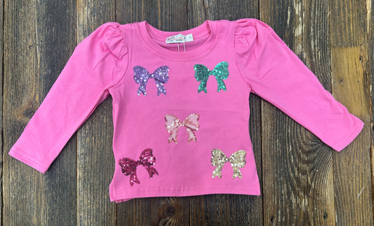 Bow Sequin Puff Sleeve L/S