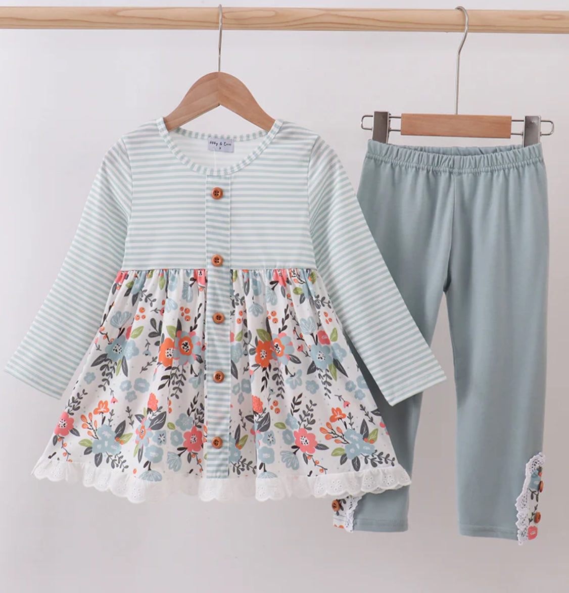 Blue Floral Stripe Legging Set