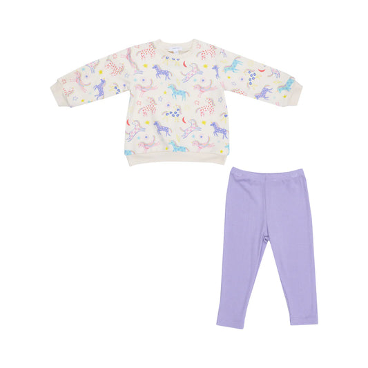 Angel Dear French Terry Fun Unicorns Puffy Oversized Sweatshirt + Rib Legging Set