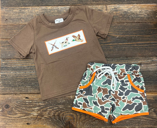 Camo Hunting Embroidered Short Set