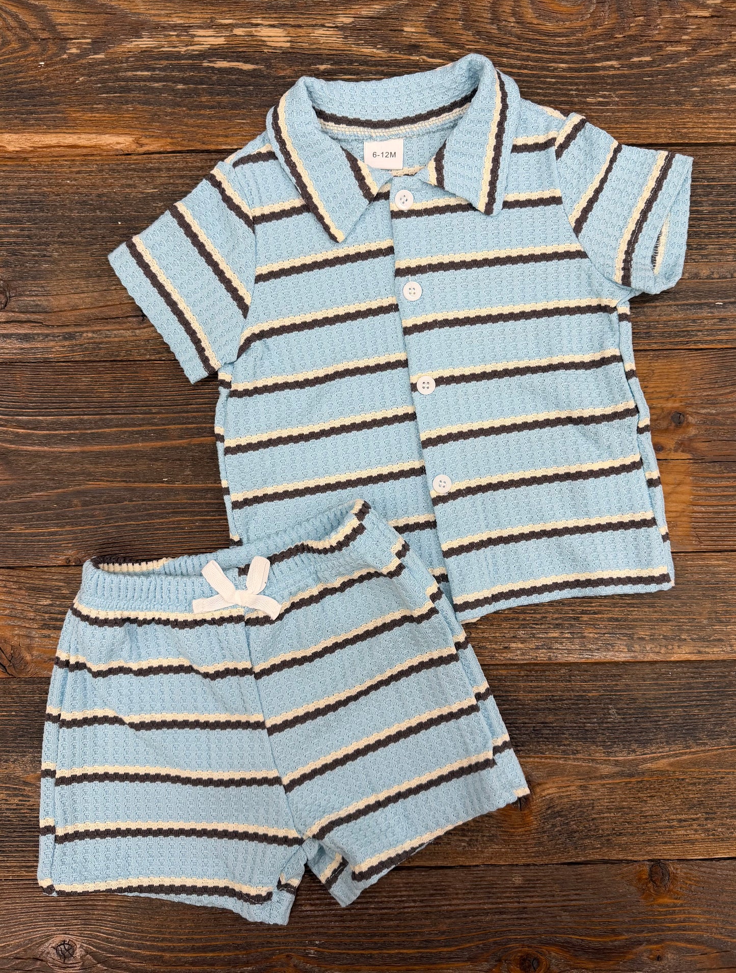 Waffle Blue Stripe Short Set