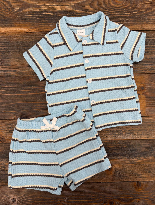 Waffle Blue Stripe Short Set