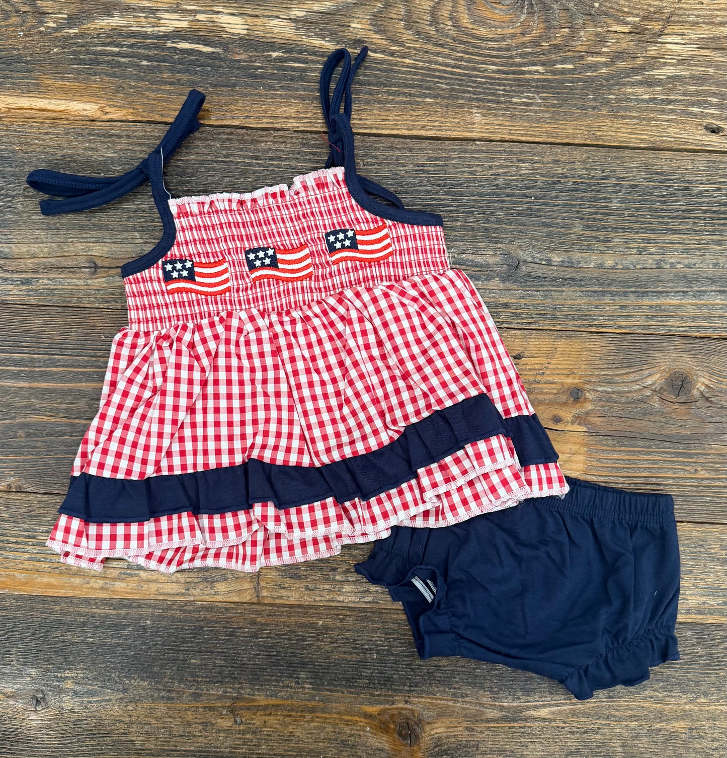 Flag Smocked Gingham Bloomer Set