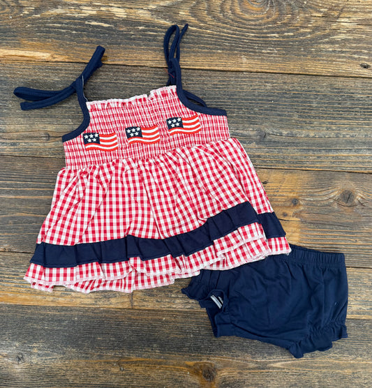 Flag Smocked Gingham Bloomer Set