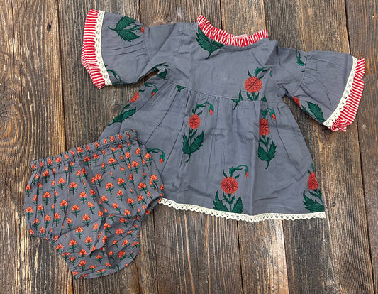 YB Gray Floral Dress + Bloomers