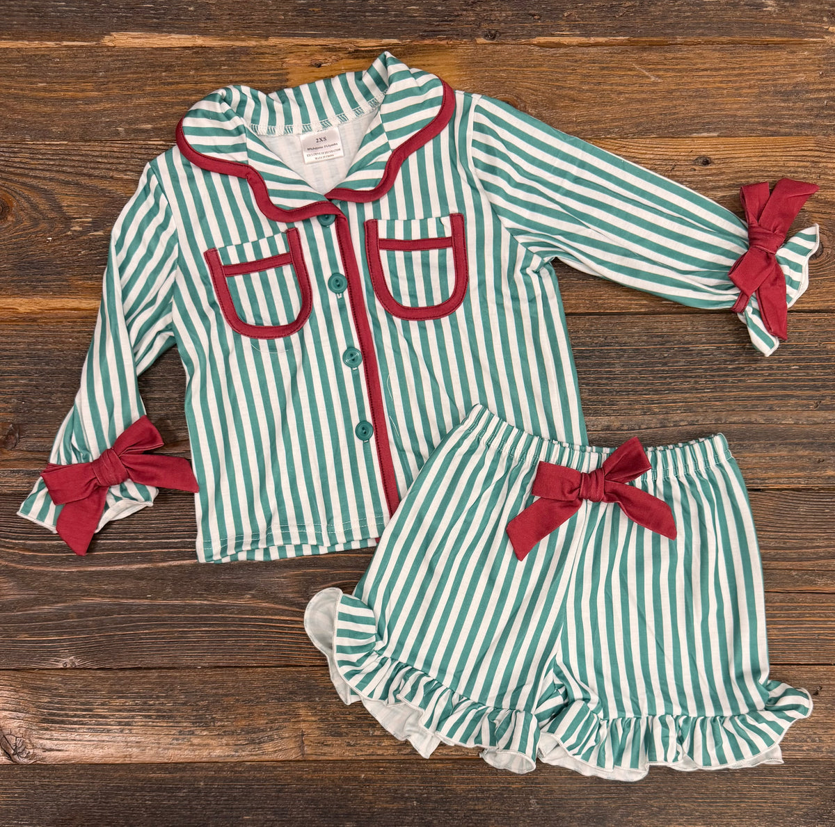 Green + Red Striped Pajama Set