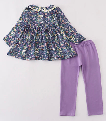 Purple Floral Lace Pant Set