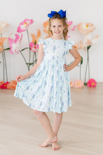 MR Texas Bluebonnets Flutter Sleeve Twirl Dress