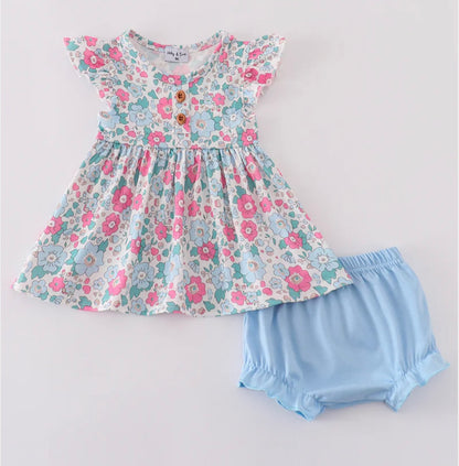 Blue Floral Bloomer Set