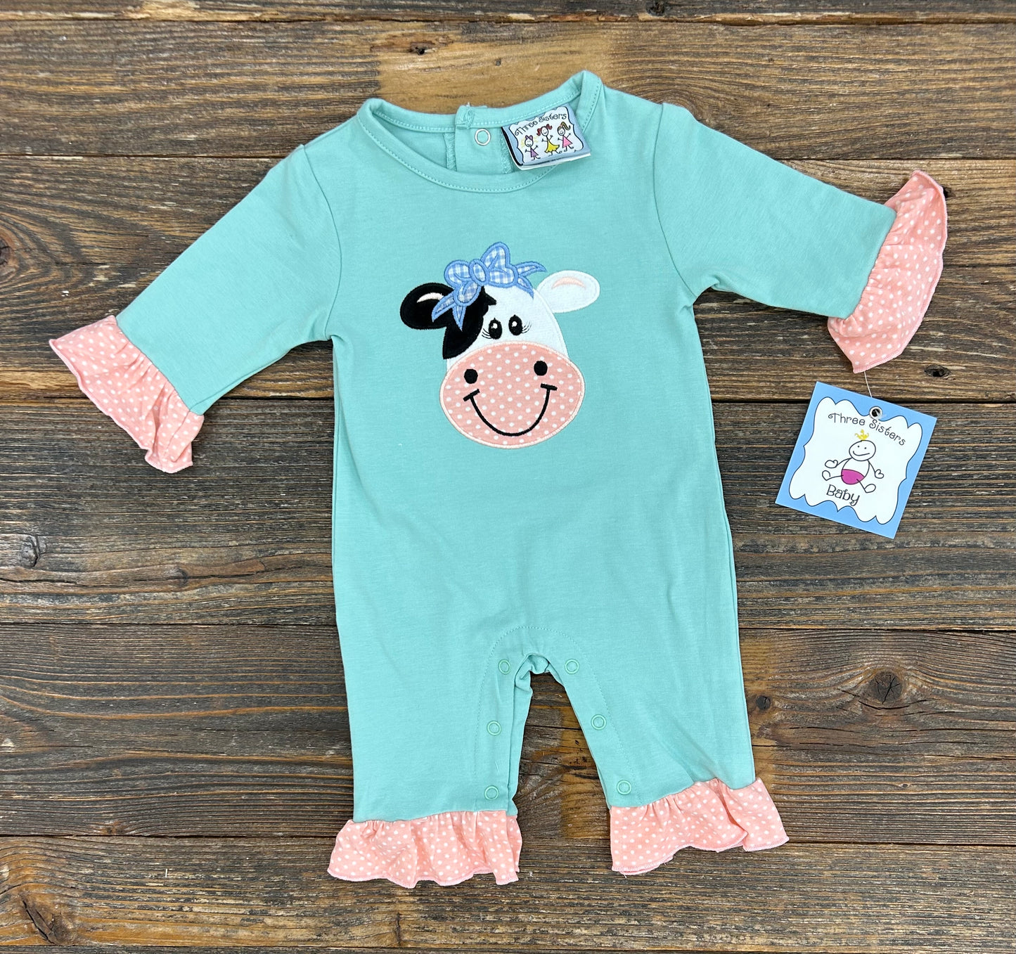 Three Sisters Moo Cow Applique Girls Romper