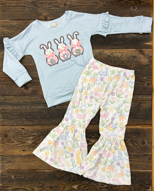 Blue Floral Bunny Trio Set