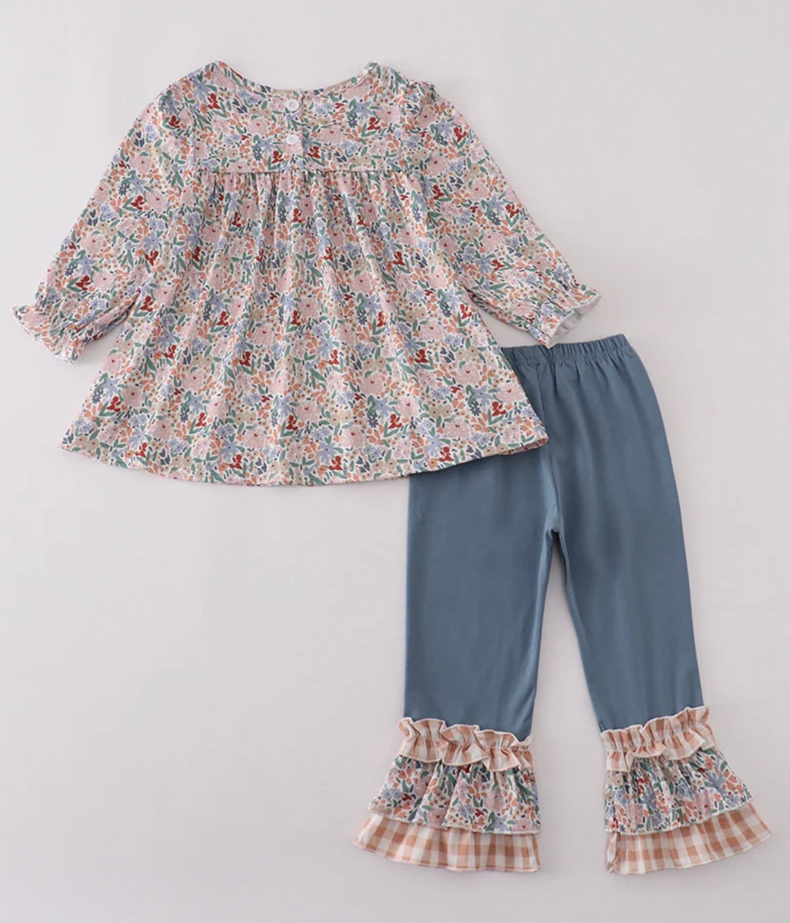 Blue Floral Ruffle Pant Set