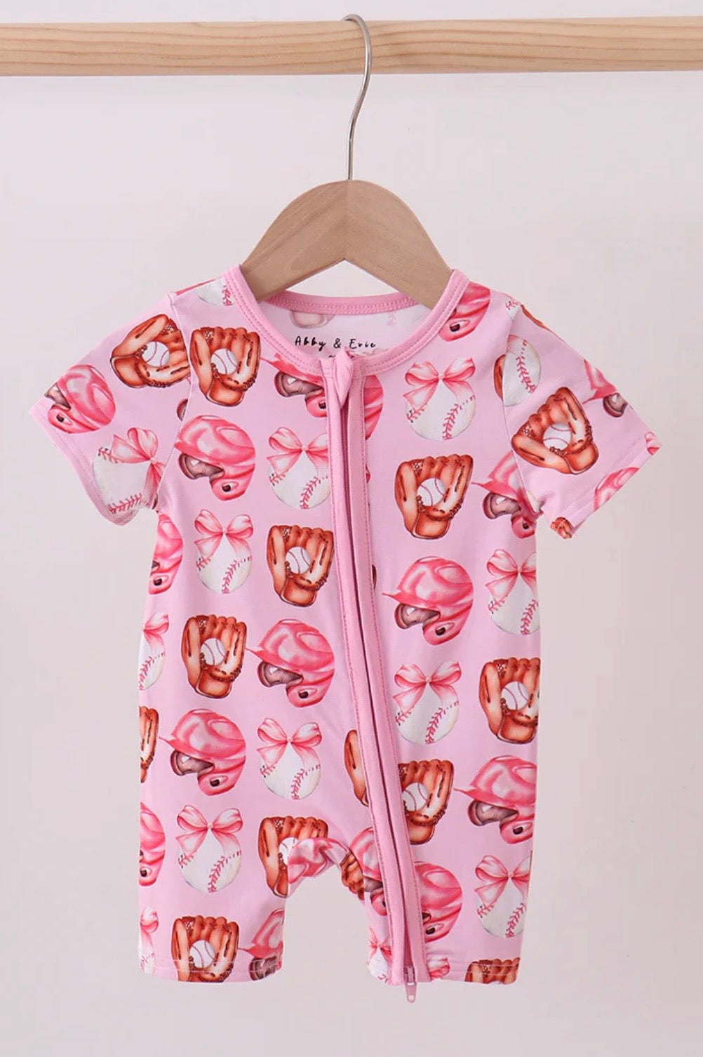 Pink Bow Baseball Bamboo Romper