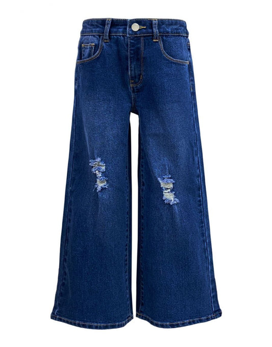 CP Dark Denim Wide Leg Distressed Jeans