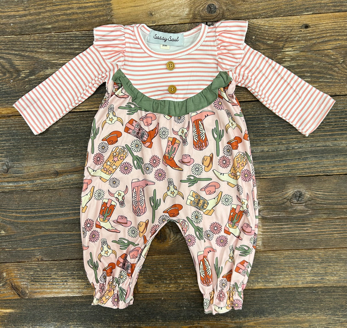 Pink Western Stripe Romper