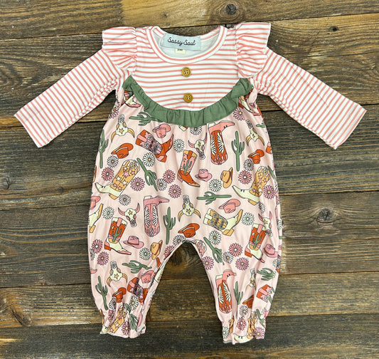 Pink Western Stripe Romper