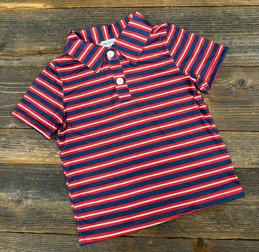 Red + Navy Stripe Polo