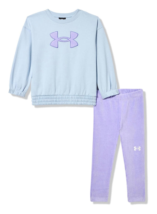 Under Armour Blue Calm Logo Pullover & Lilac Rib Legging Set
