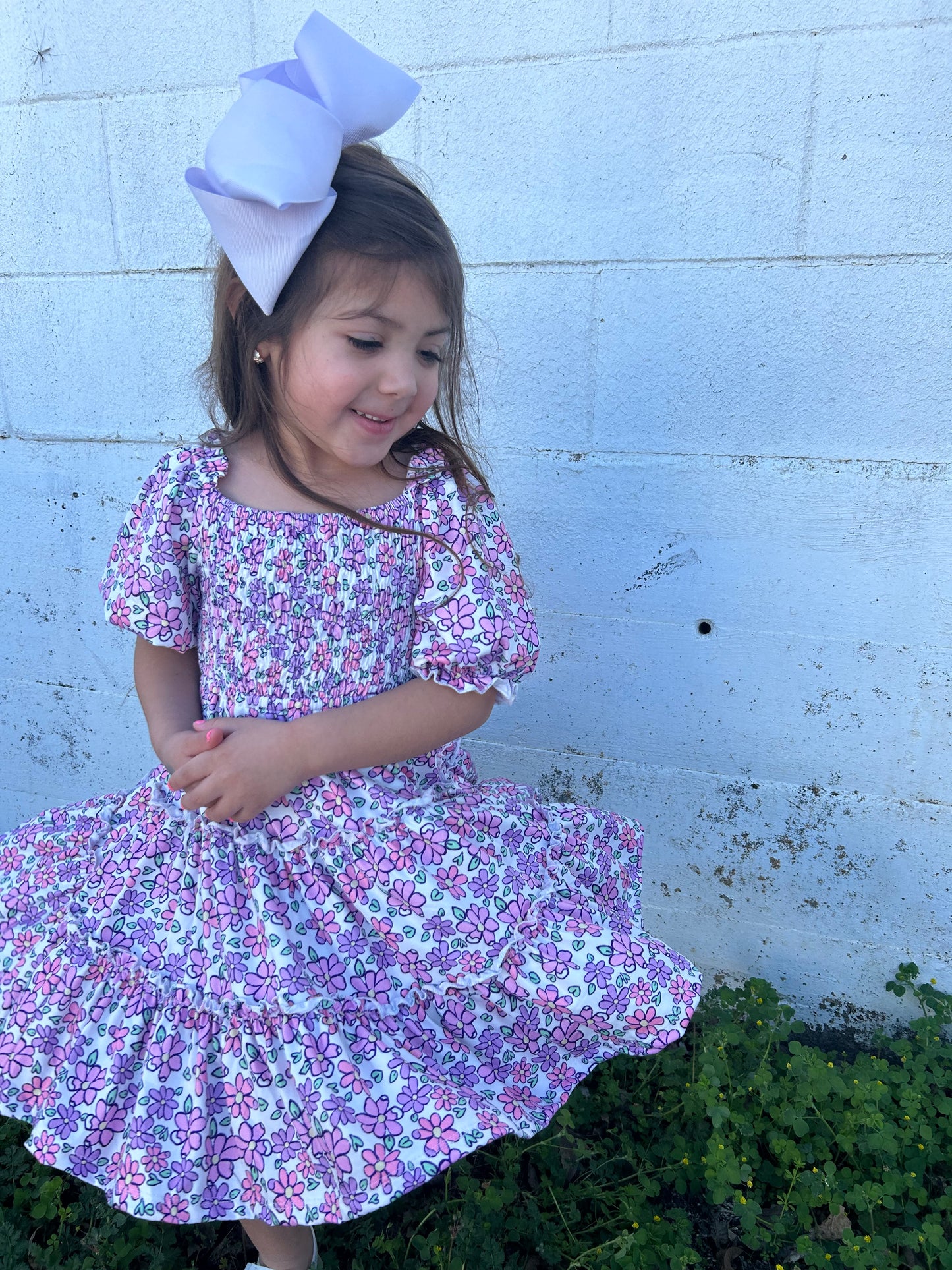 M&R Lovely Lavender Smocked Ruffle Dress